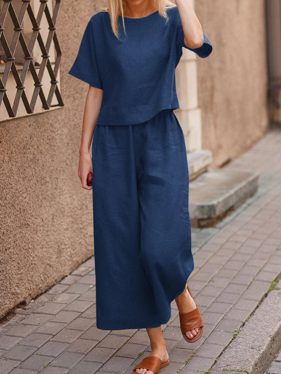 WOMEN  PLAIN CROP TOP & TROUSERS CO-ORDER SET