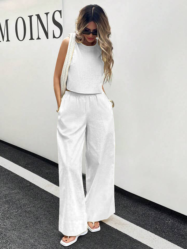 WOMEN'S PLAIN CROP TOP & TROUSERS CO-ORDER SET