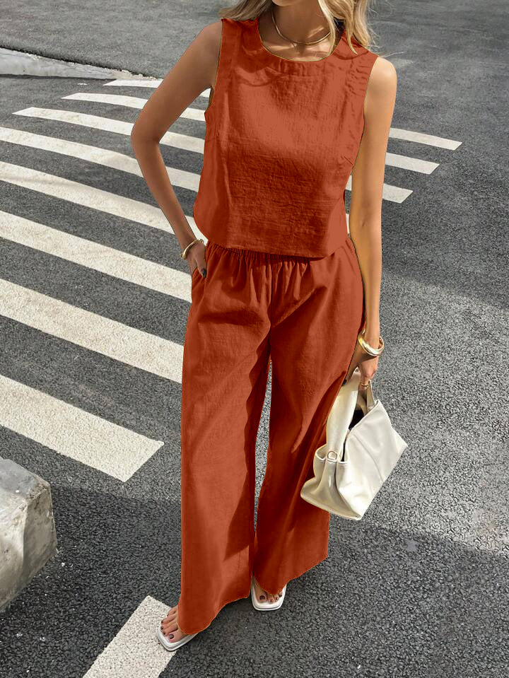 WOMEN'S PLAIN CROP TOP & TROUSERS CO-ORDER SET