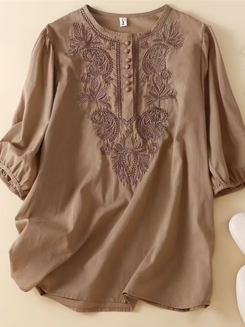 Women'S Vintage Floral-like embroidery Top