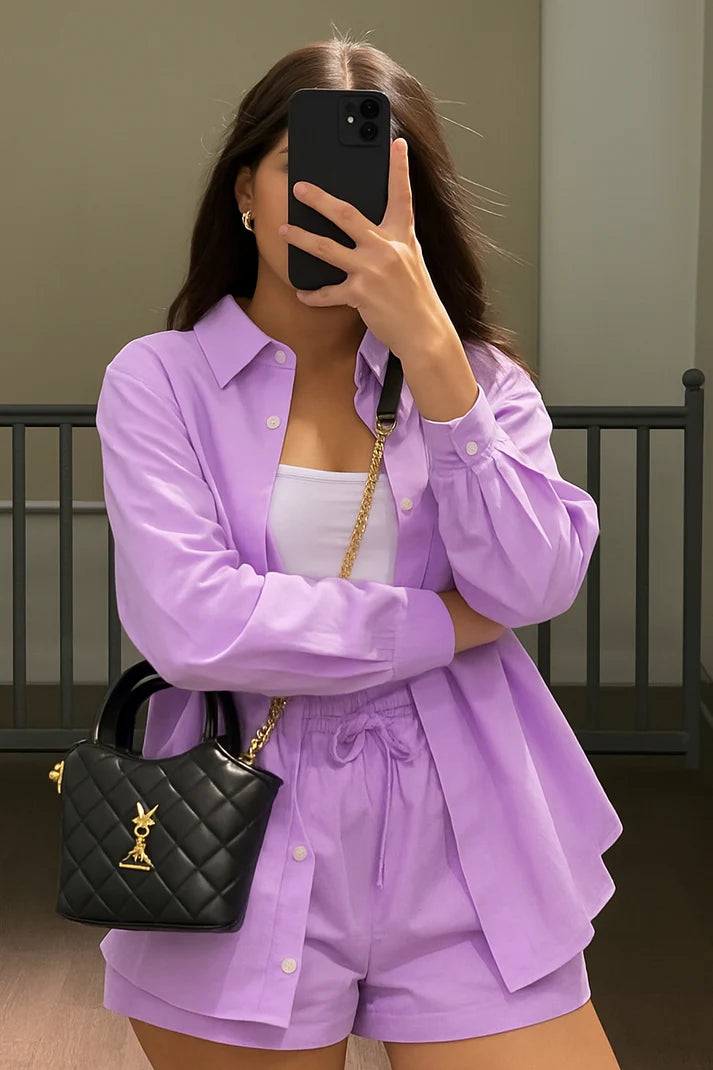 Women’s Oversized Cotton Shirt & Shorts Co-ord Set