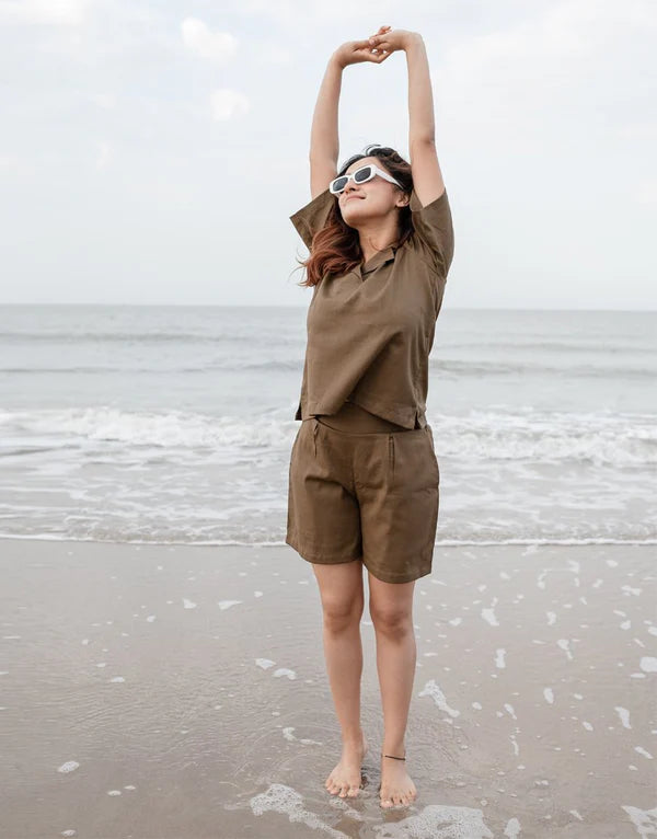 Brown Co-ord Set Shorts & Top