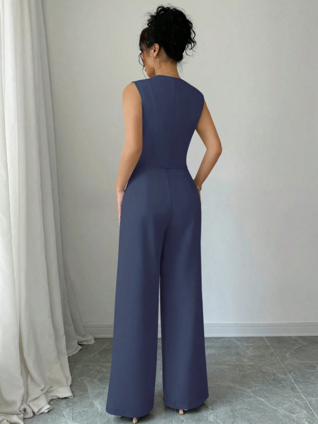 Women Sleeveless Blazer Top And Pants Casual Suit Set