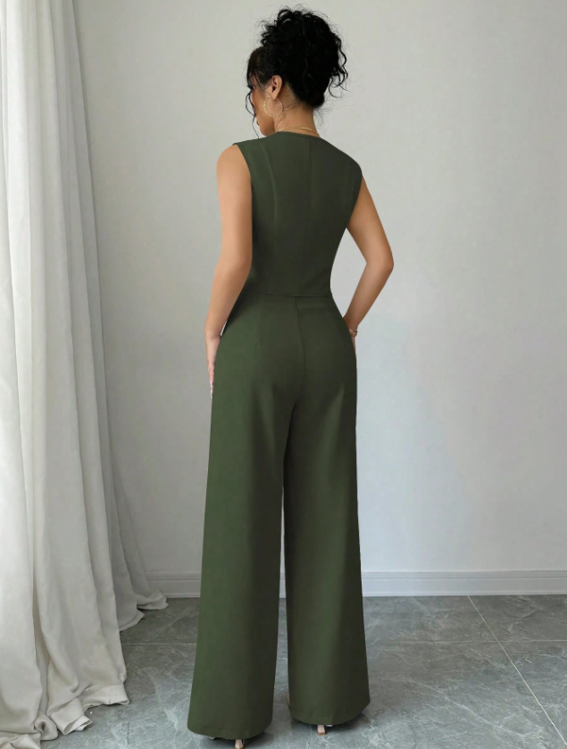 Women Sleeveless Blazer Top And Pants Casual Suit Set