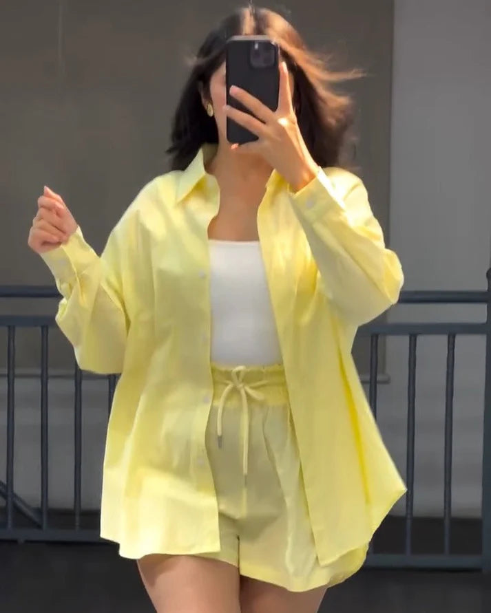 Women’s Oversized Cotton Shirt & Shorts Co-ord Set