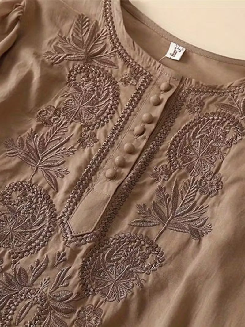 Women'S Vintage Floral-like embroidery Top