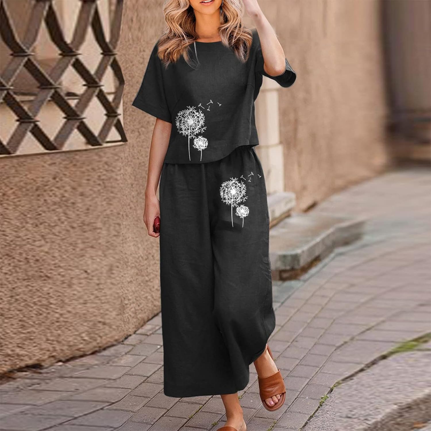 Women Cotton Printed Floral Crop Top & Trousers Co-Order Set