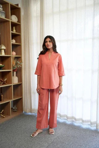 PEACH CASUAL PLAIN CO-ORD SET