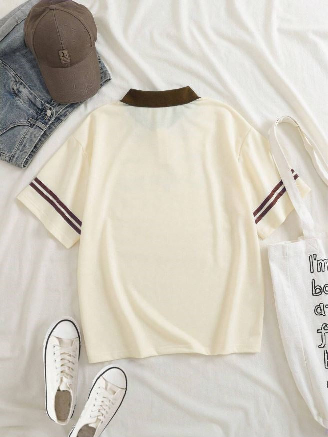 Women Polo Neck Cotton Word Printed T-shirt