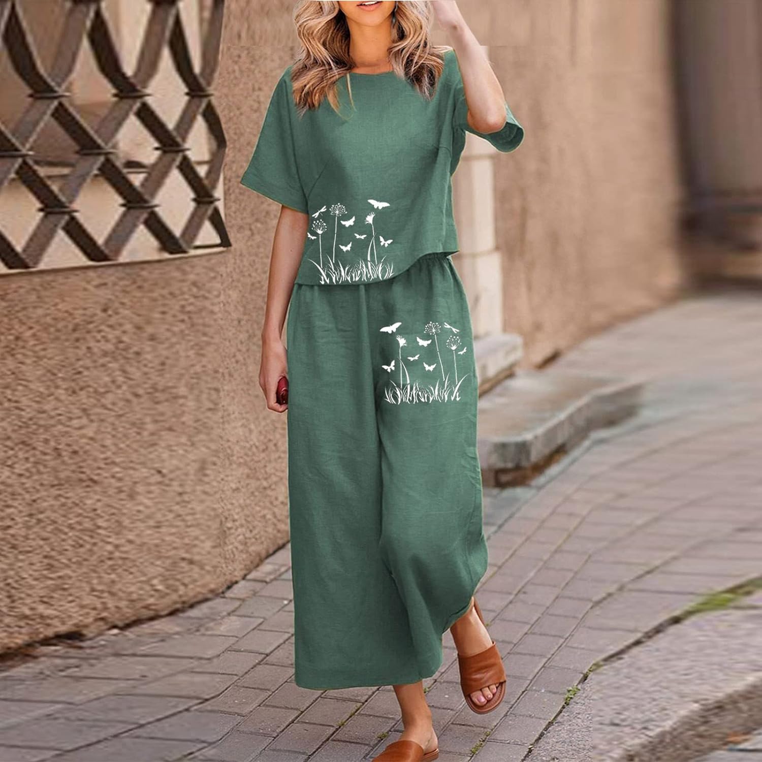 Women Cotton Printed Floral Crop Top & Trousers Co-Order Set