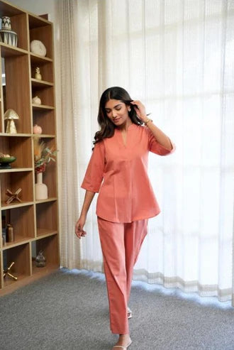 PEACH CASUAL PLAIN CO-ORD SET