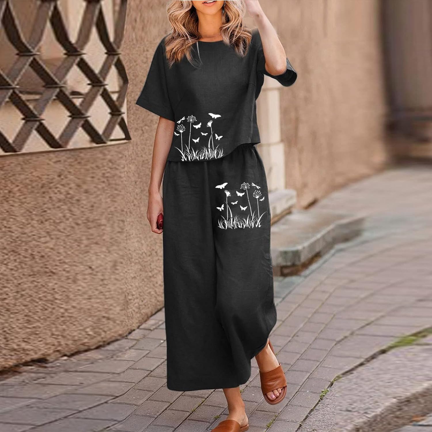 Women Cotton Printed Floral Crop Top & Trousers Co-Order Set