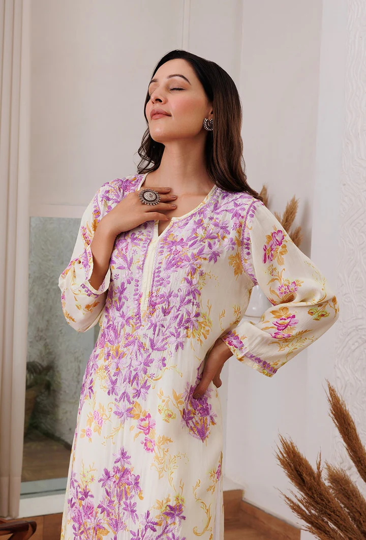 WOMEN CHIKANKARI MODAL KURTA SET