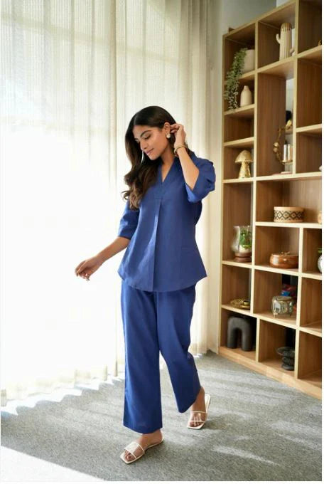 BLUE CASUAL PLAIN CO-ORD SET