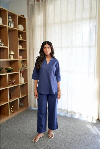 BLUE CASUAL PLAIN CO-ORD SET