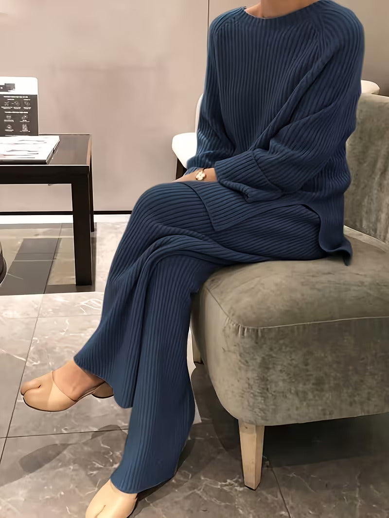 Round Neck Casual Slit Knitted Two-Piece Set