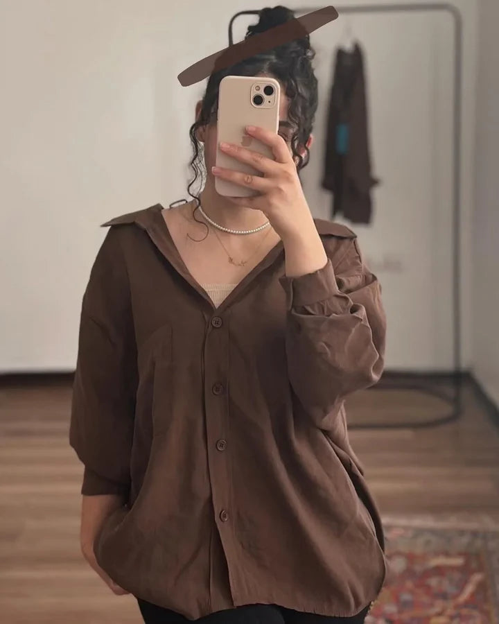 Women's Plain Long Sleeve Casual Cotton Shirt