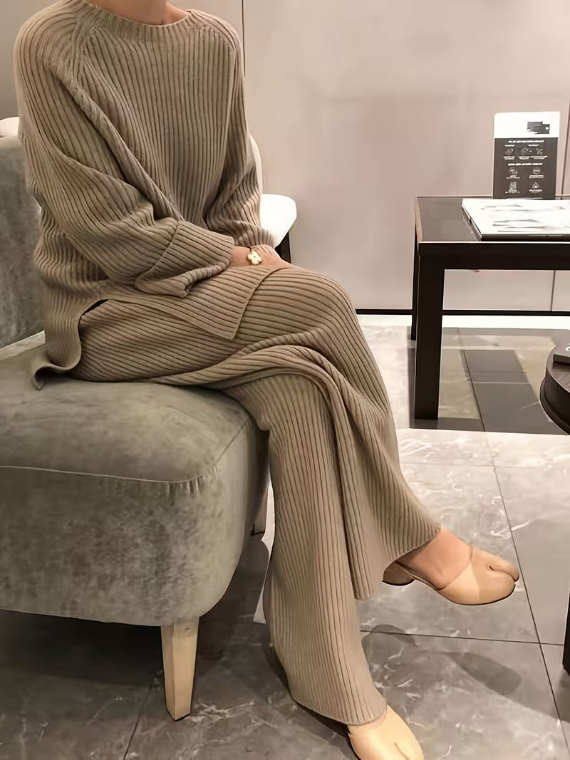 Round Neck Casual Slit Knitted Two-Piece Set