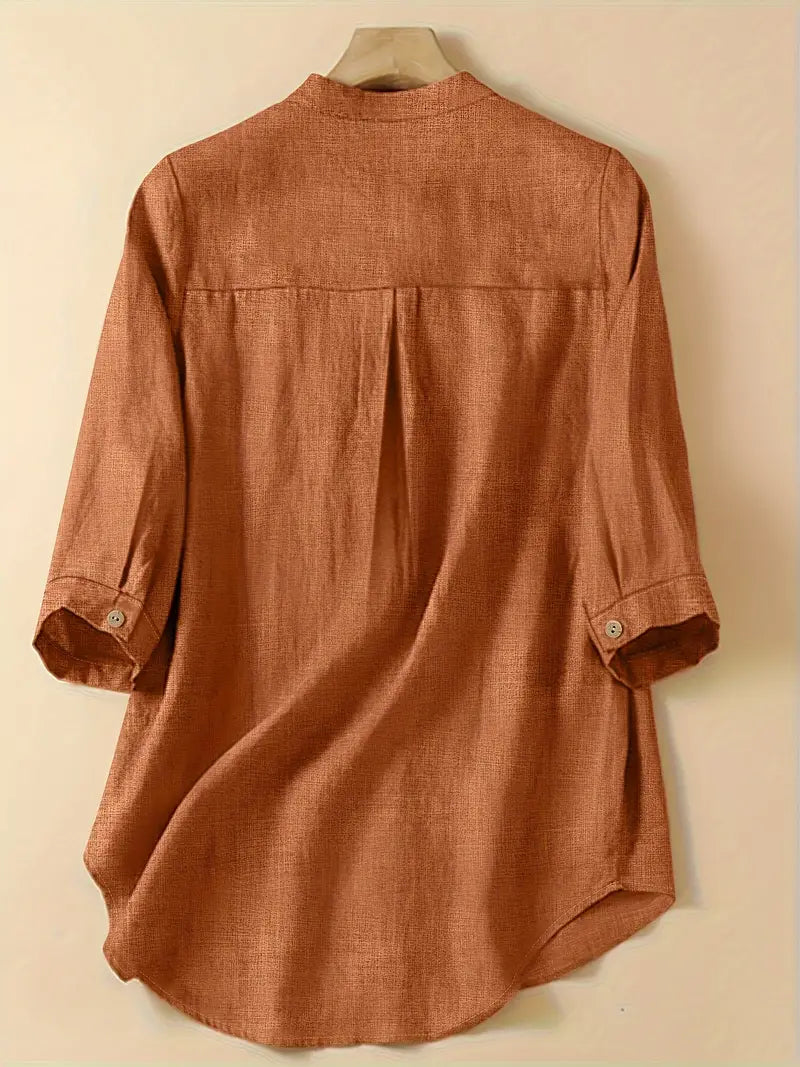 PLUS SIZE BUTTON UP POCKET FRONT SHIRT, LOOSE CASUAL SOLID TOP