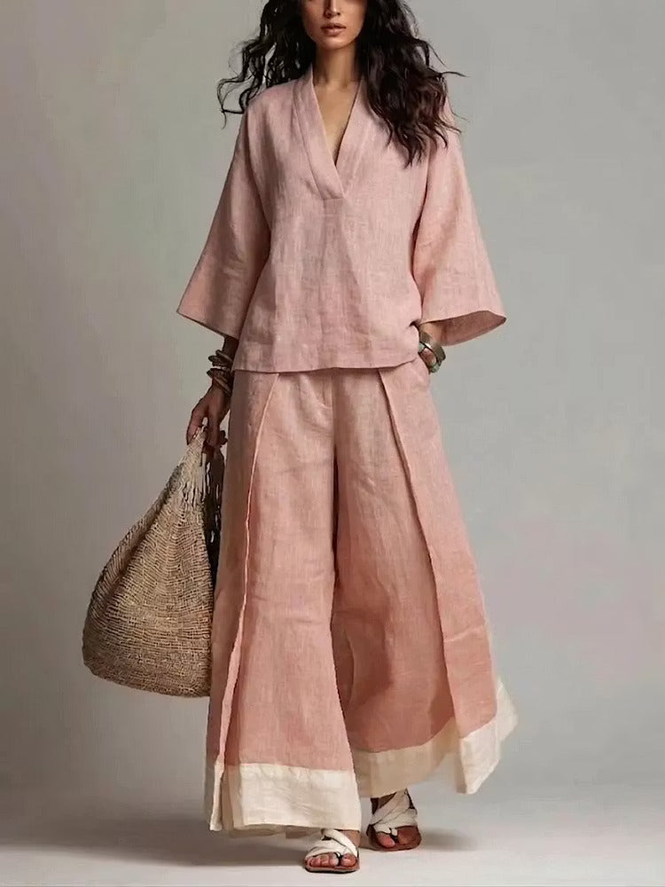 Minimalist V-Neck Cotton Co-ord Set