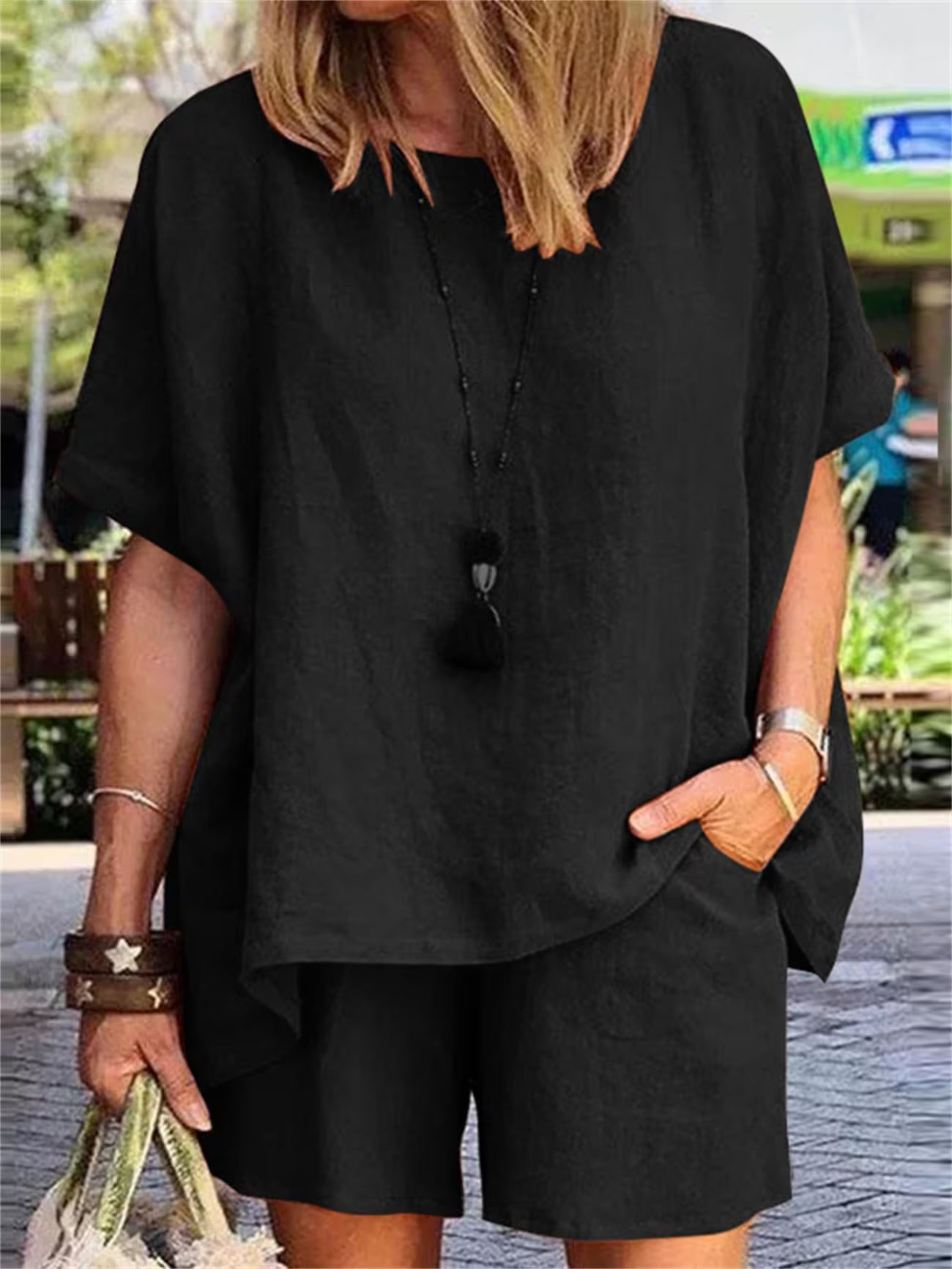 Women Summer Sets Short Sleeve Crew Neck Tops And Bottom