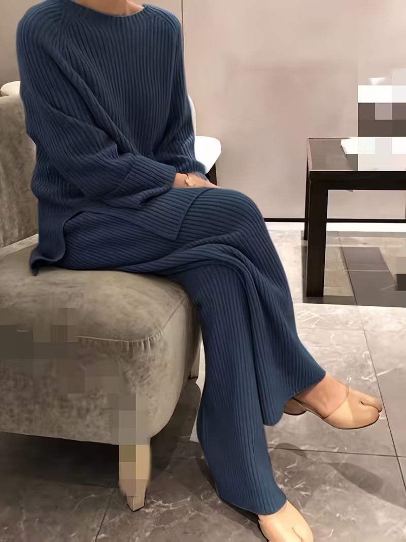 Round Neck Casual Slit Knitted Two-Piece Set