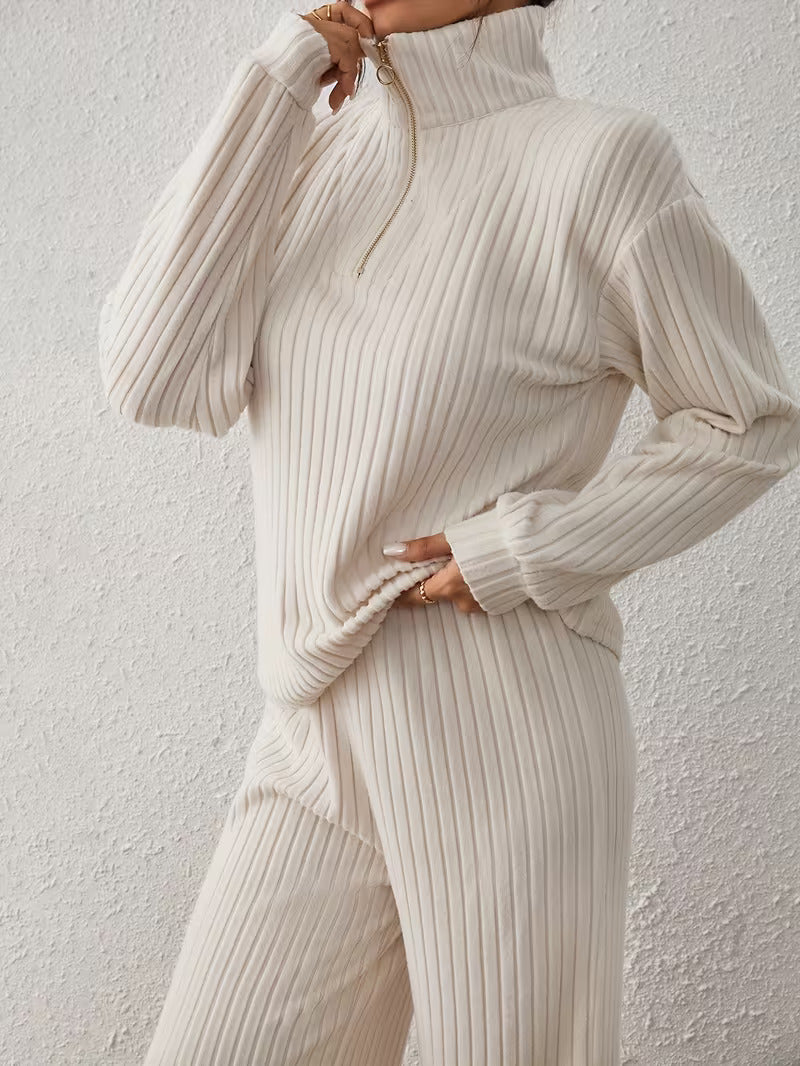 Half-Zip Casual Slit Knitted Two-Piece Set