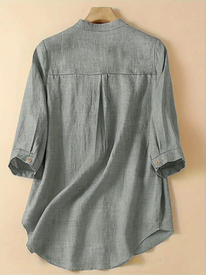 PLUS SIZE BUTTON UP POCKET FRONT SHIRT, LOOSE CASUAL SOLID TOP