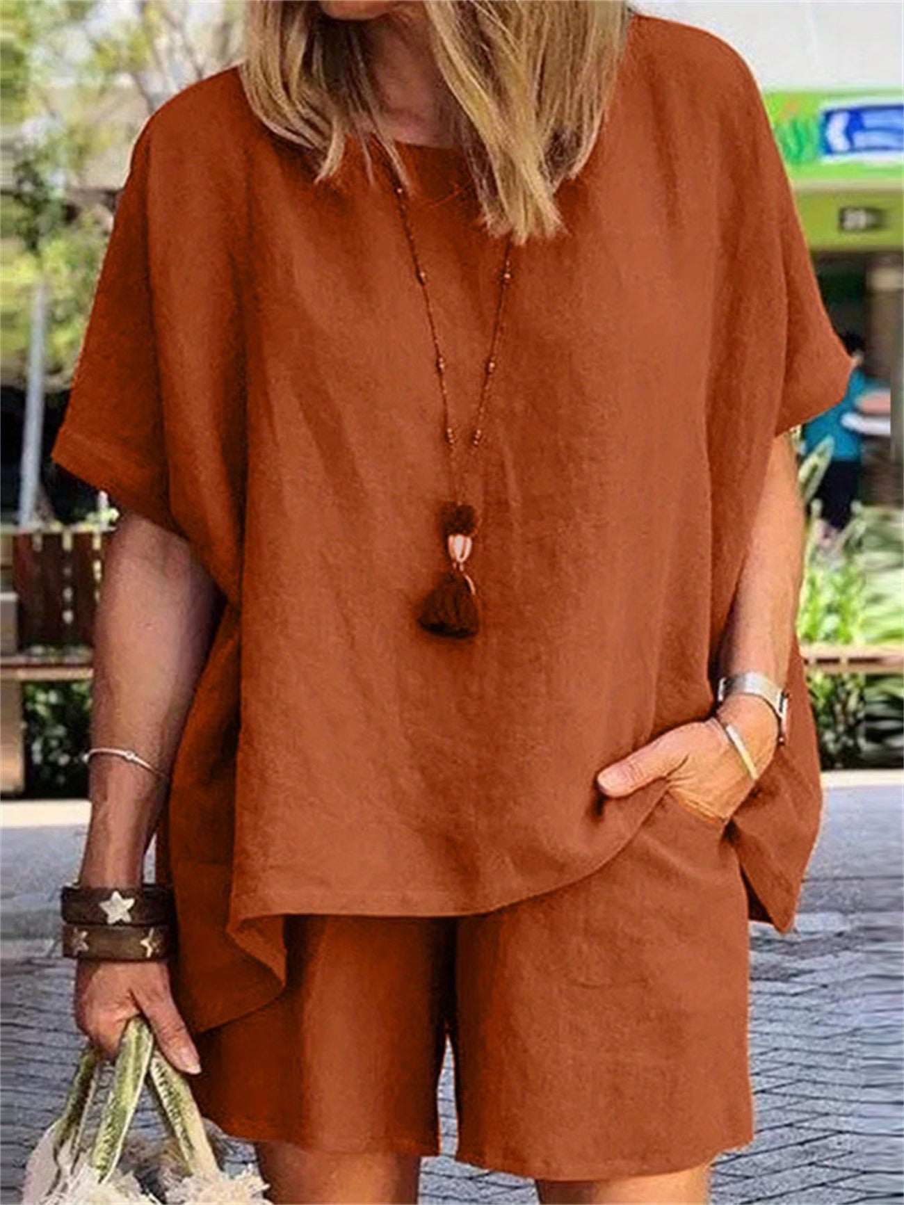 Women Summer Sets Short Sleeve Crew Neck Tops And Bottom