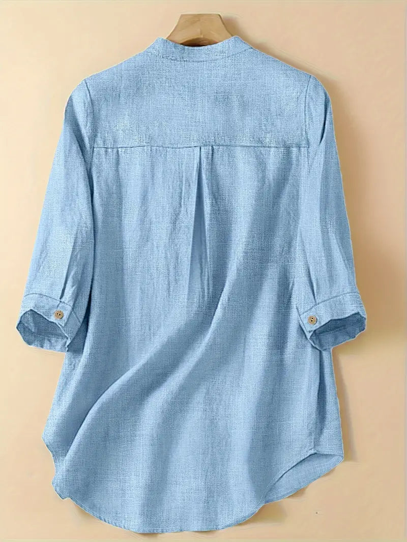 PLUS SIZE BUTTON UP POCKET FRONT SHIRT, LOOSE CASUAL SOLID TOP