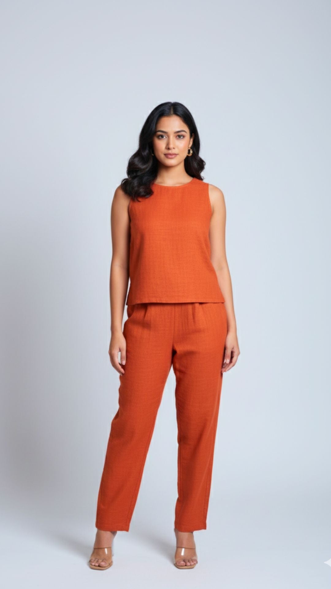 WOMEN  PLAIN CROP TOP & TROUSERS CO-ORDER SET