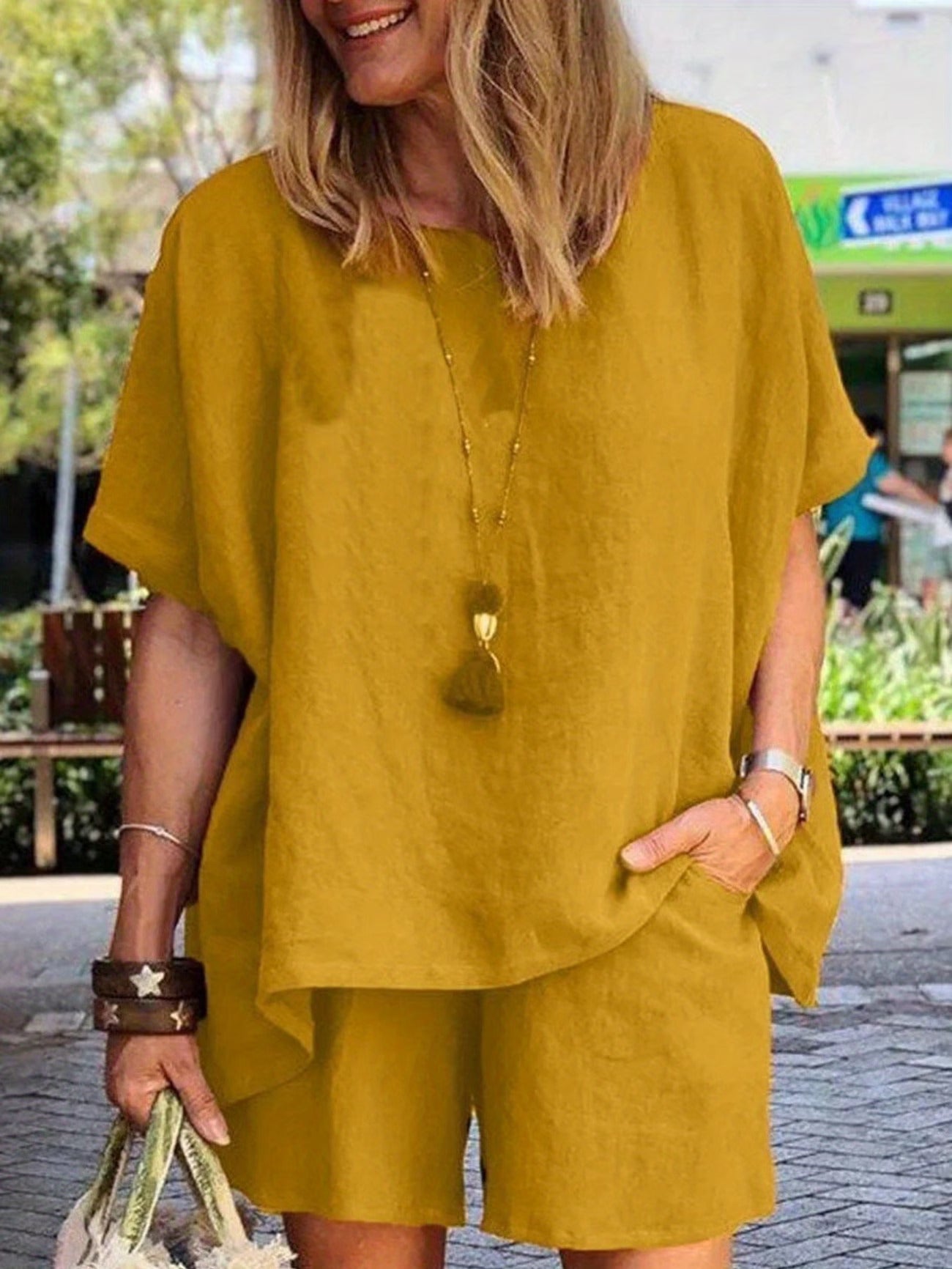 Women Summer Sets Short Sleeve Crew Neck Tops And Bottom