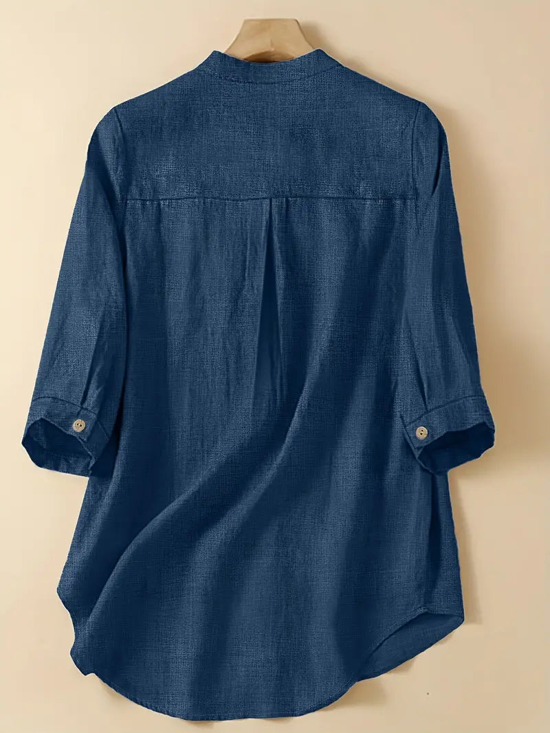 PLUS SIZE BUTTON UP POCKET FRONT SHIRT, LOOSE CASUAL SOLID TOP