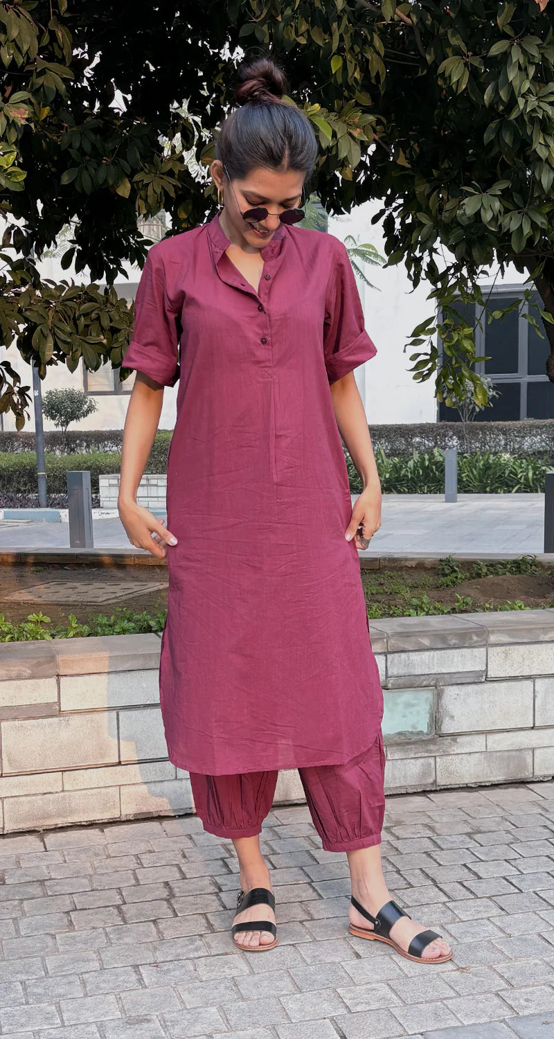 Women Cotton Plain Kurta Set