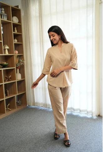 CREAM CASUAL PLAIN CO-ORD SET