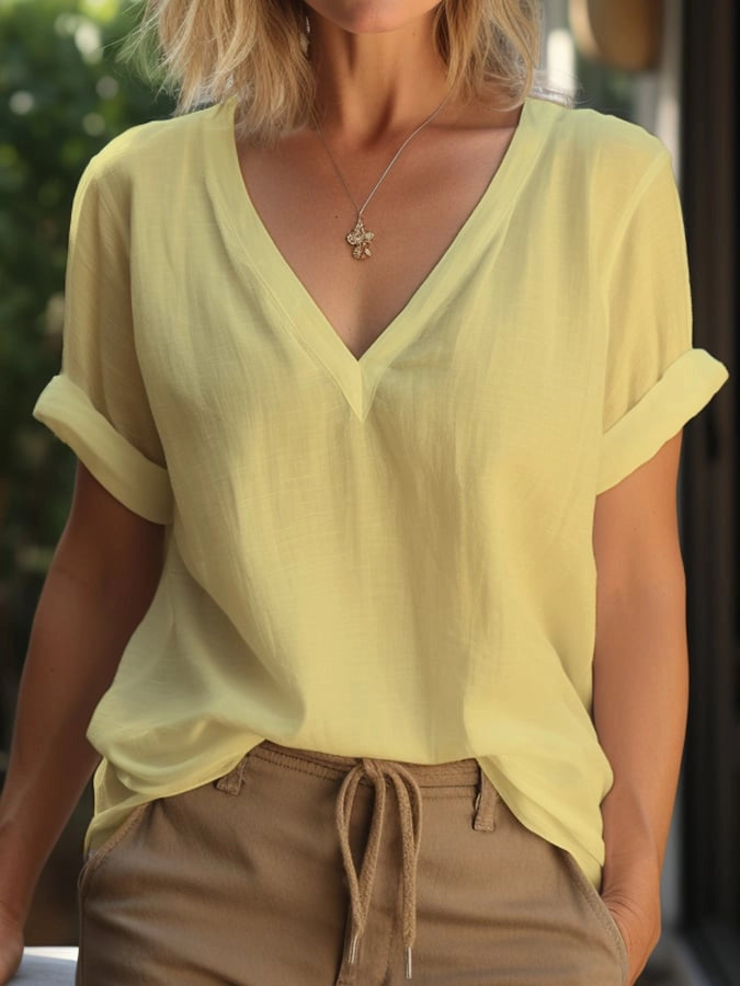 Women's Cotton Casual V-Neck Top