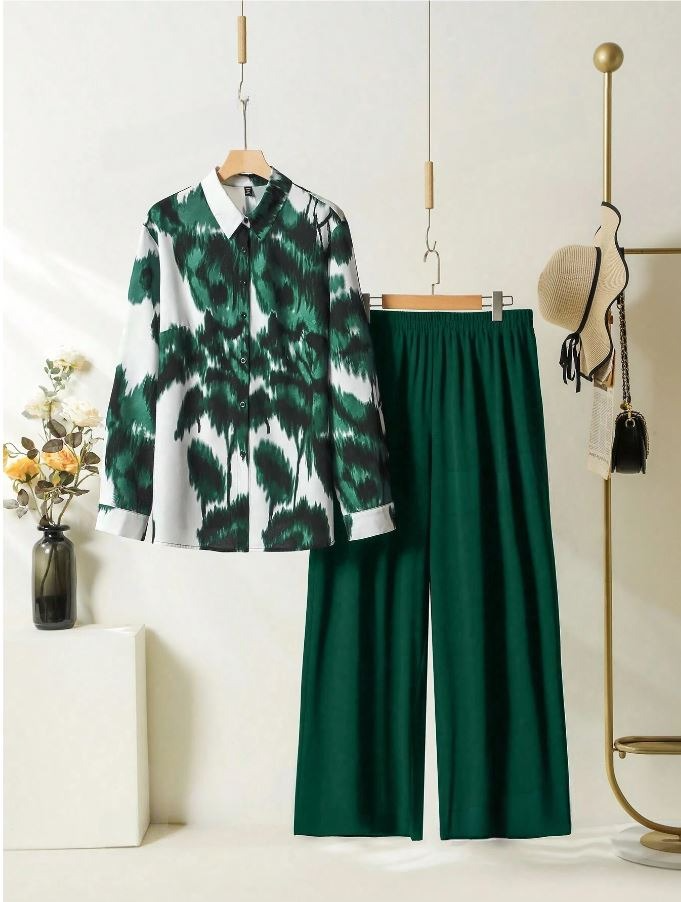 Women's Printed Top And Solid Color Long Pants Simple Daily Wear