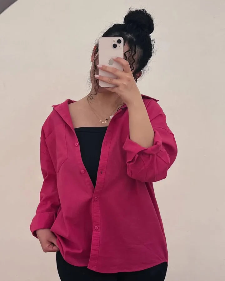 Women's Plain Long Sleeve Casual Cotton Shirt