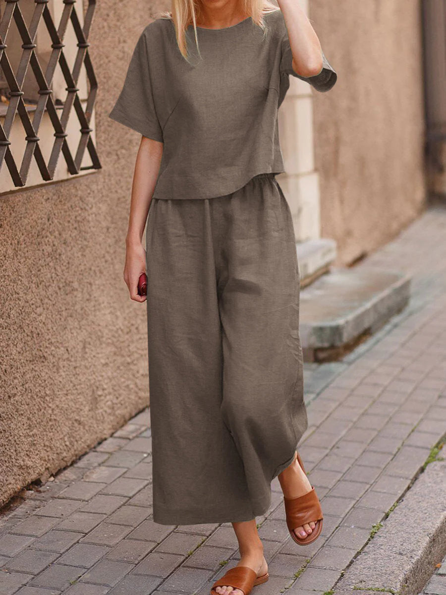 WOMEN COTTON PLAIN CROP TOP & TROUSERS CO-ORDER SET