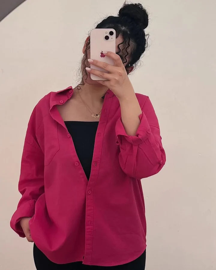 Women's Plain Long Sleeve Casual Cotton Shirt