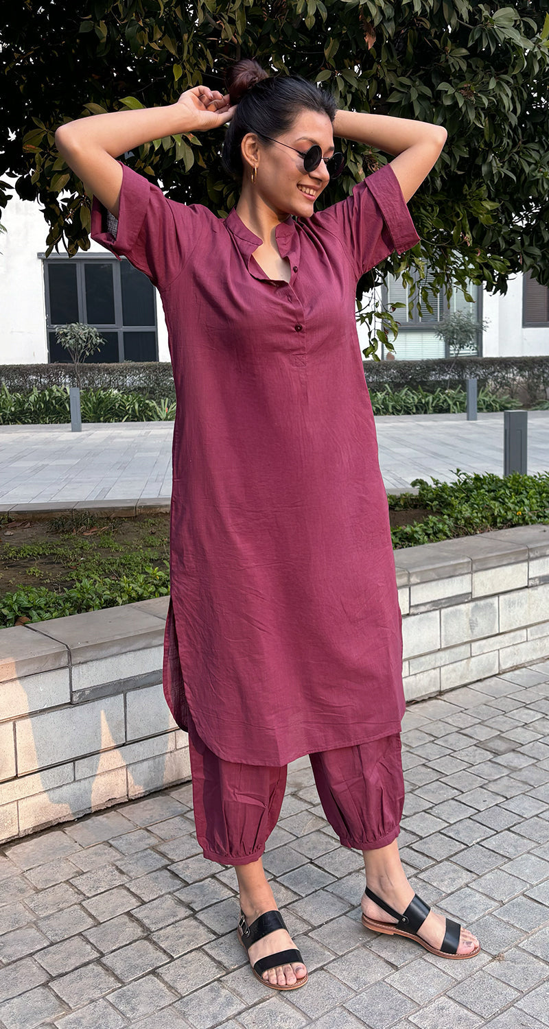 Women Cotton Plain Kurta Set