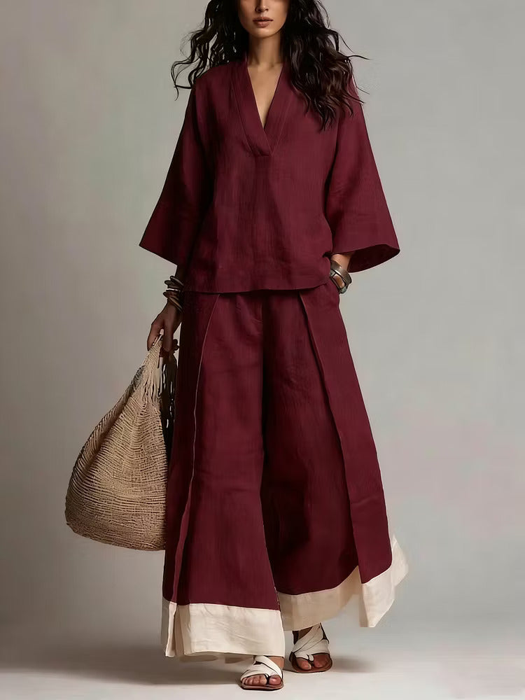 Minimalist V-Neck Cotton Co-ord Set