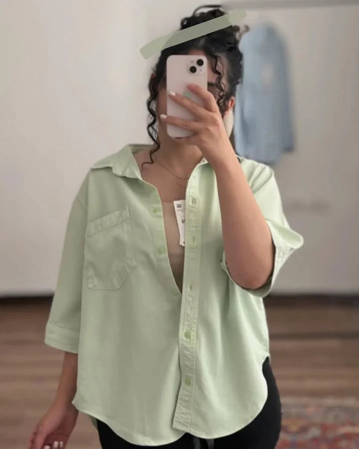 Women's Plain Long Sleeve Casual Cotton Shirt