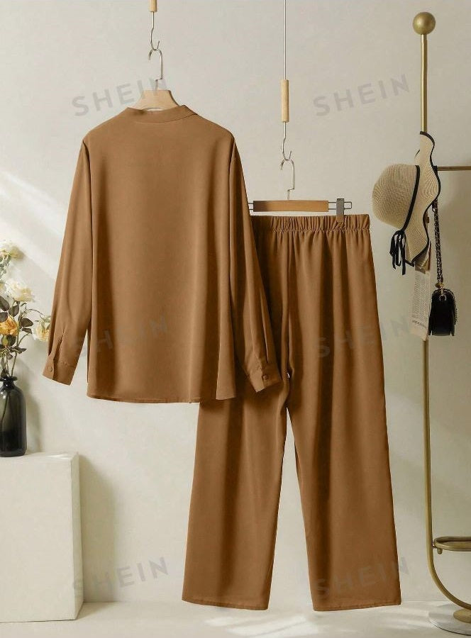 WOMEN PLAIN SHIRT & TROUSERS CO-ORDER SET