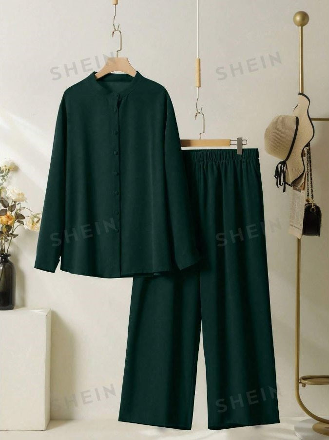 WOMEN PLAIN SHIRT & TROUSERS CO-ORDER SET