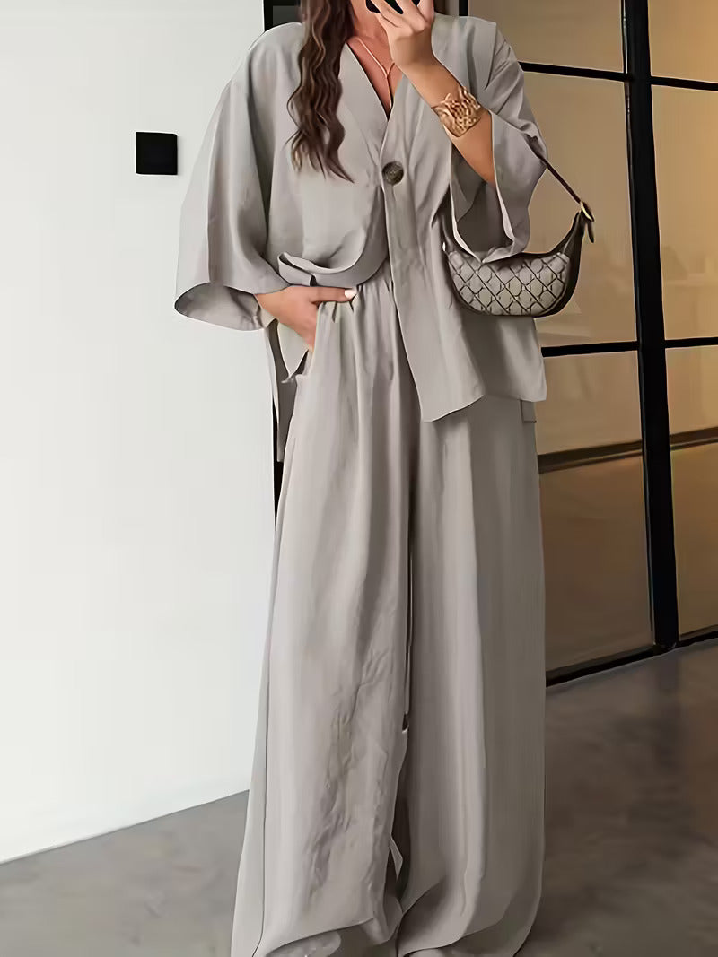 Women'S Elegant V-Neck Long Sleeve Top & High-Waist Pants Set