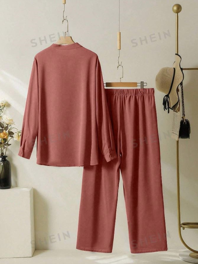 WOMEN PLAIN SHIRT & TROUSERS CO-ORDER SET