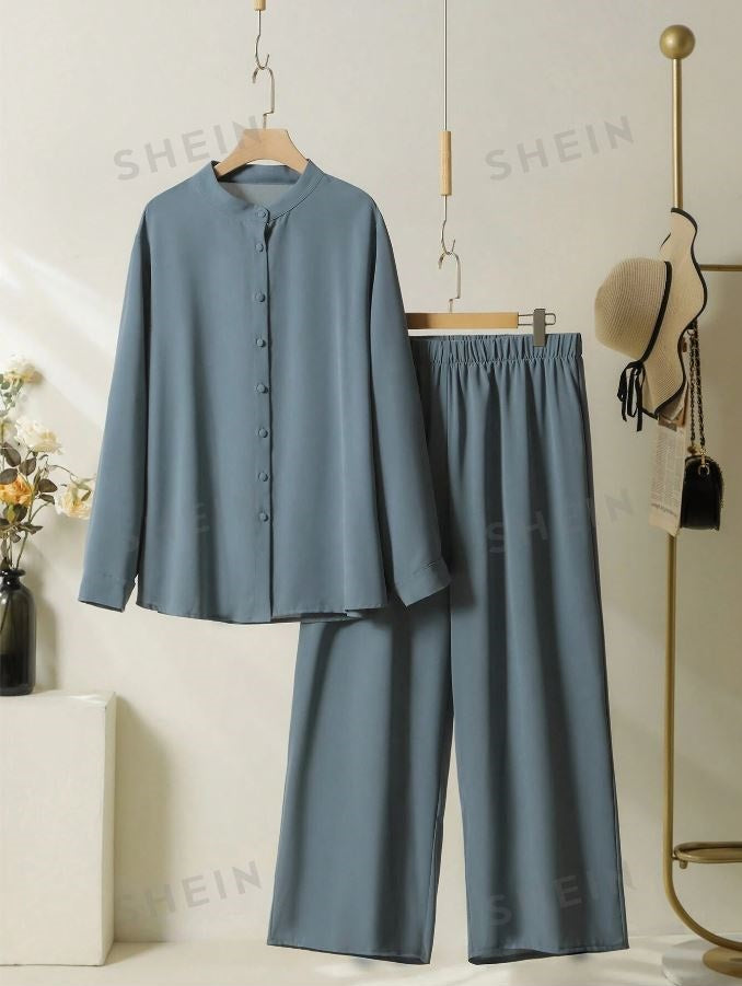 WOMEN PLAIN SHIRT & TROUSERS CO-ORDER SET