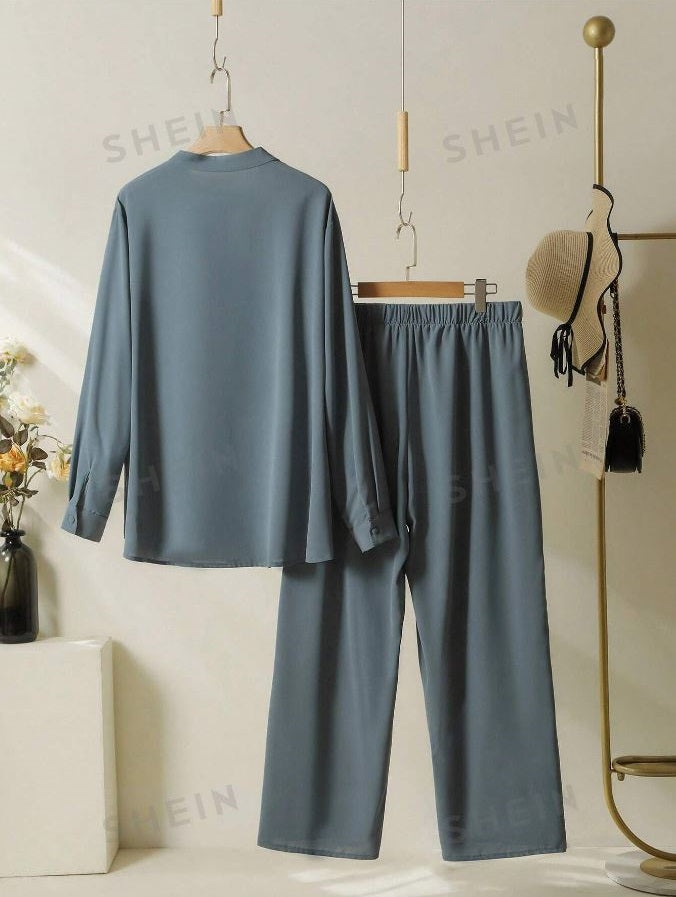 WOMEN PLAIN SHIRT & TROUSERS CO-ORDER SET