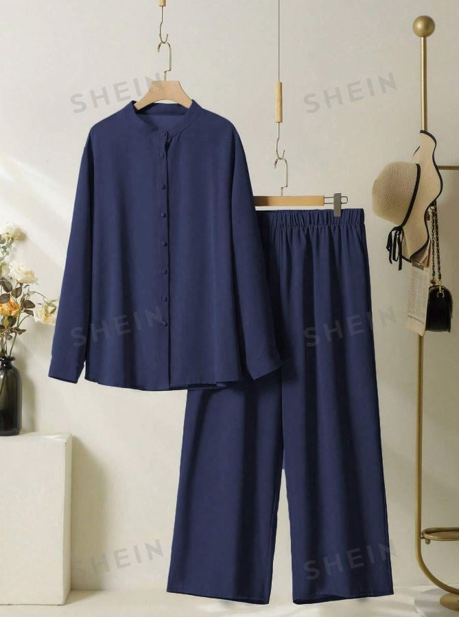 WOMEN PLAIN SHIRT & TROUSERS CO-ORDER SET